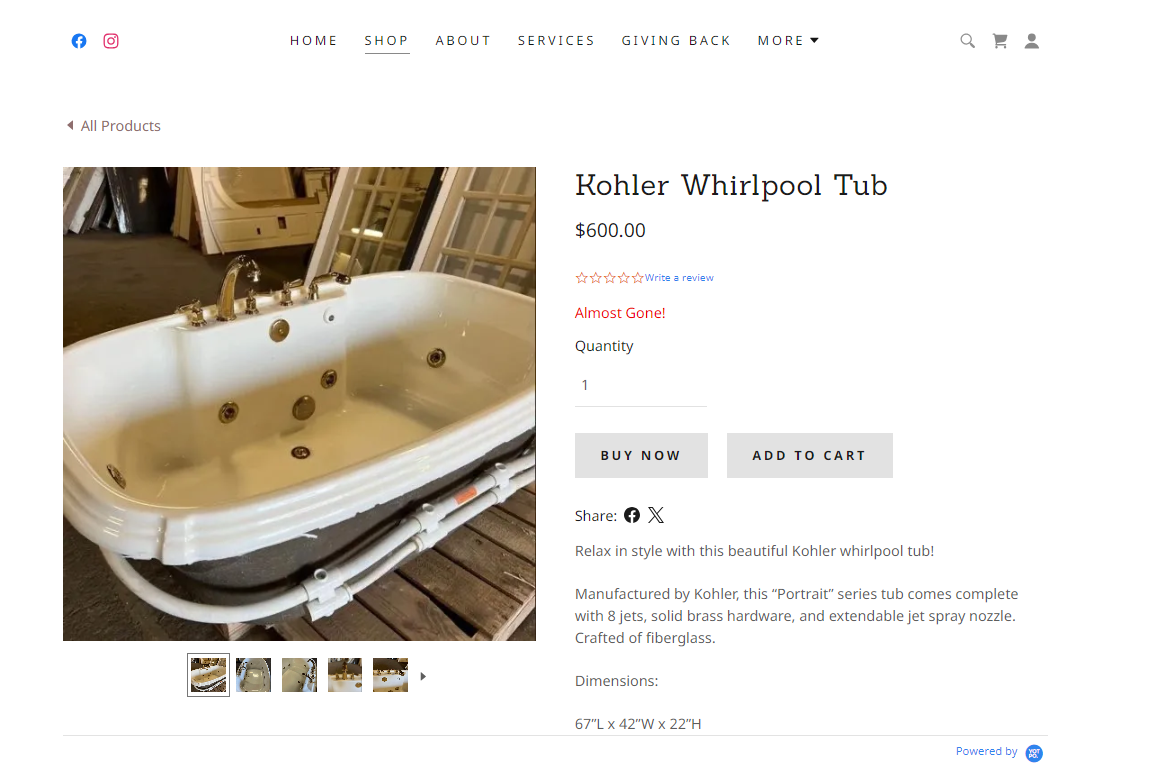 Kohler Whirlpool Tub, Manufactured by Kohler