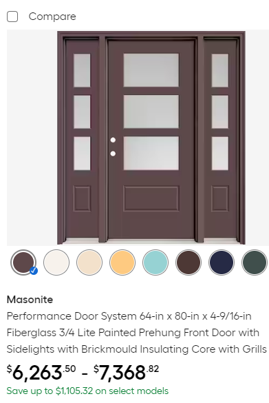 Door System 64x80 Fiberglass Front Door with Sidelights & Grills