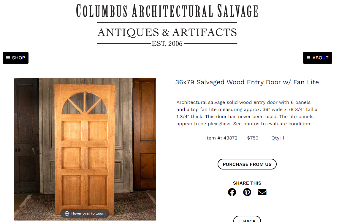 36x79 Salvaged Wood Entry Door with Fan Lite