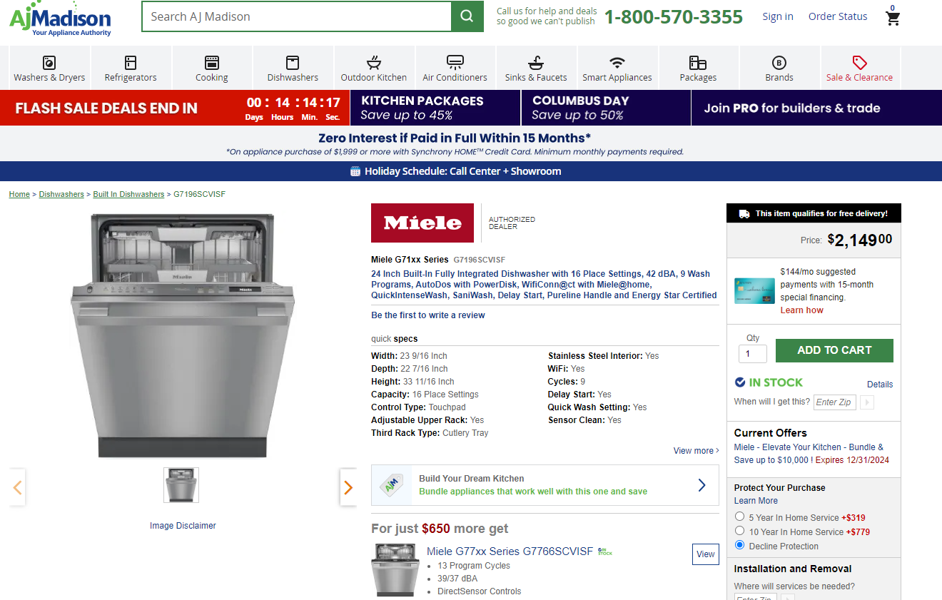 Miele G7196SCVISF 24 Inch Built-In Fully Integrated Dishwasher Stainless Steel