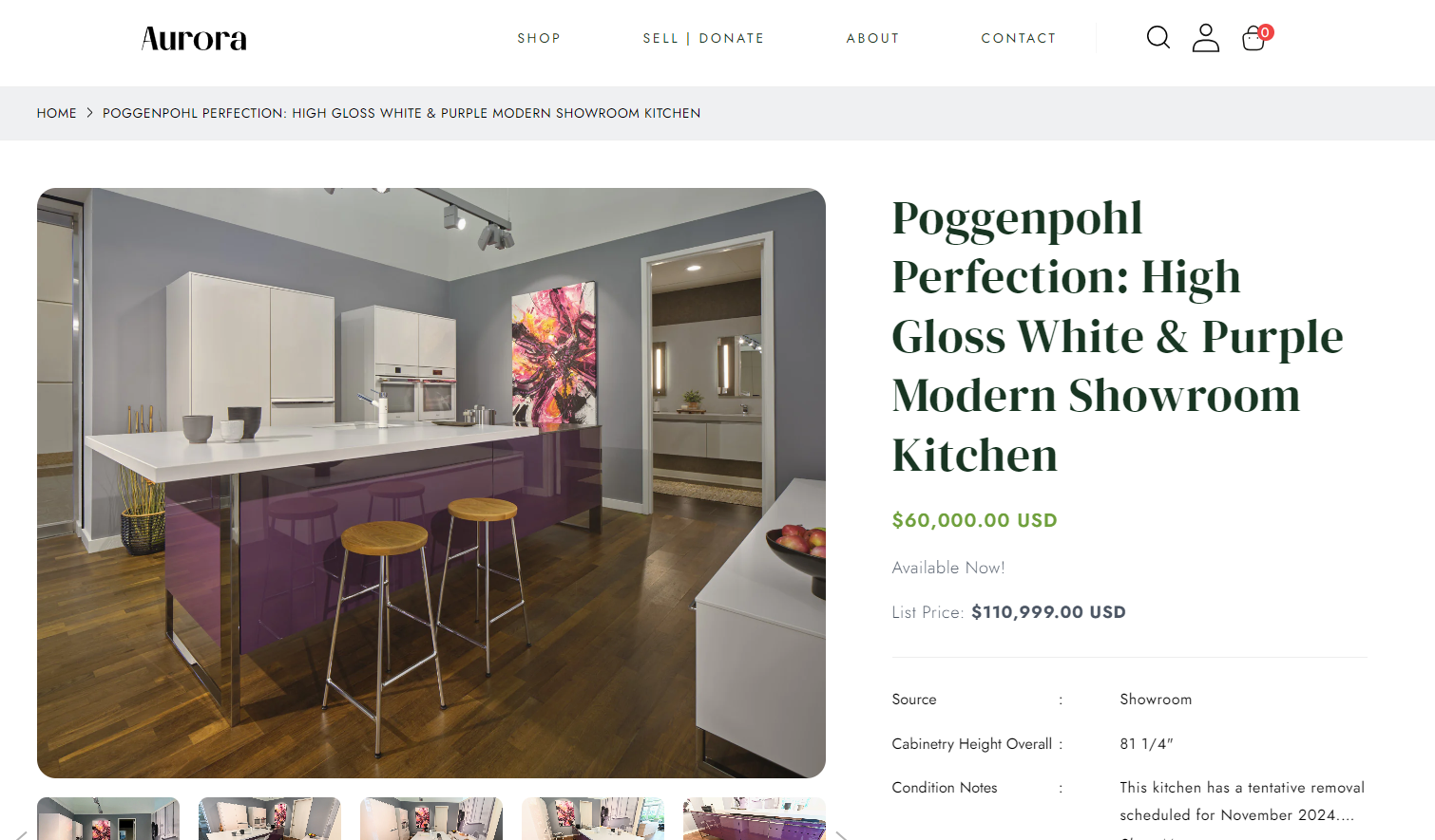 High Gloss White & Purple Modern Showroom Kitchen